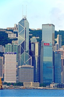 View from Kowloon on Hong Kong Island's skyline on Hong Kong River