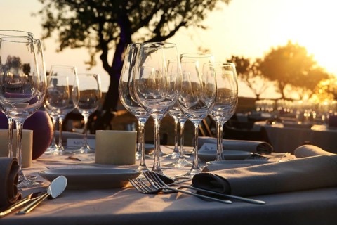 Laid table at a wedding reception