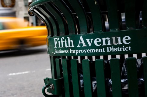 A trash can on Fifth Avenue