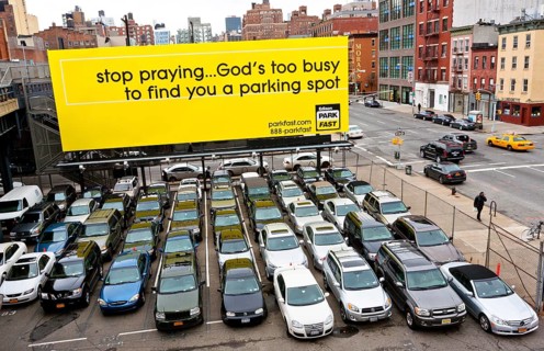 A private parking lot with a billboard in Chelsea