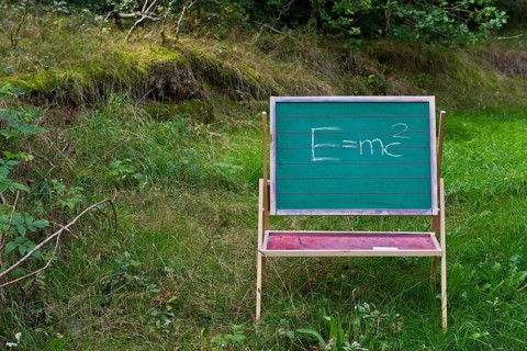 Children's blackboard with Einstein's formula E = mcÂ²