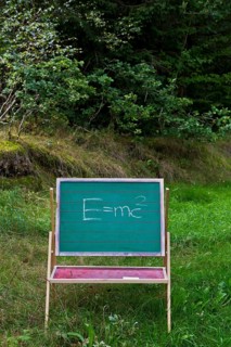 Children's blackboard with Einstein's formula E = mcÂ²