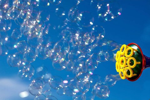 Soap bubbles from a bubble trumpet