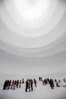 Visitors within an installation by Christo
