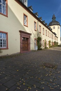 Kuerfuerstenfluegel wing and the Dicker Turm tower of the Lower Castle in Siegen