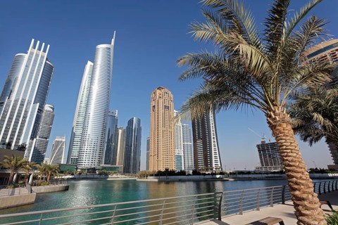 Skyscrapers on an artificial lake