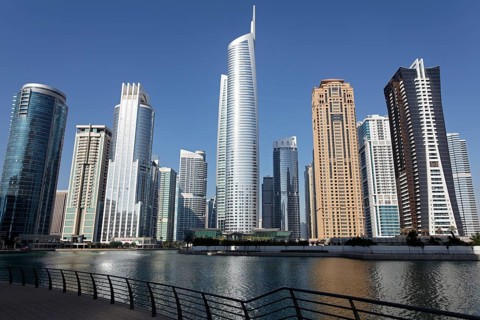 Skyscrapers on an artificial lake