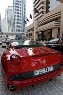 Ferrari parked in front of the luxury hotel Grosvenor House