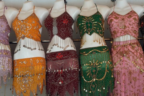 Mannequins wearing Arabic belly-free clothes for sale