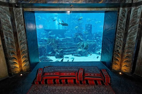 Seat in front of an aquarium in The Lost Chambers