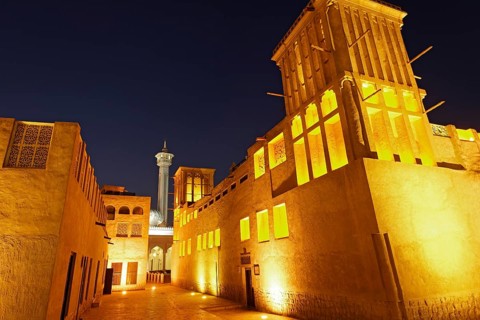 Restored wind tower houses and a mosque