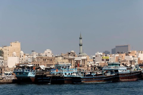 Arab dhows or daus on Dubai Creek