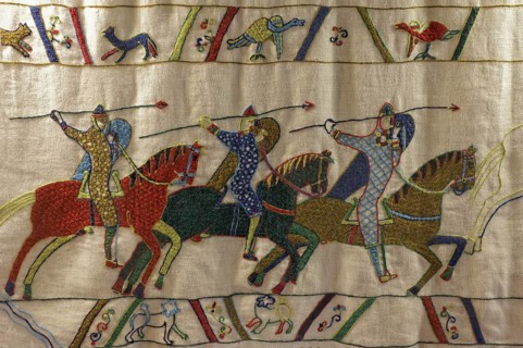 Three Norman knights on horseback
