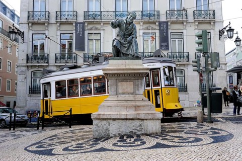 Tram on Largo do Chiado square