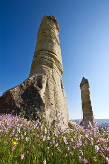 Fairy Chimneys made of tufa in the Valley of Love near the World Heritage Site of Goereme