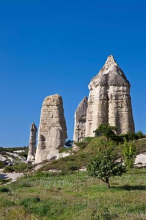 Fairy Chimneys made of tufa in the Valley of Love near the World Heritage Site of Goereme