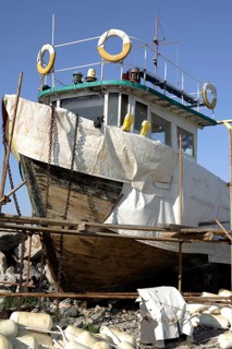 Boat being repaired