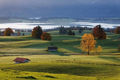 Autumn morning over the Forggensee reservoir