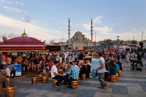 Stalls offering fish sandwiches or Balik Ekmek