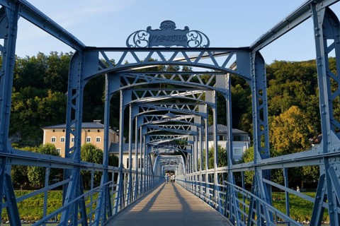 Mozartsteg bridge across the Salzach river