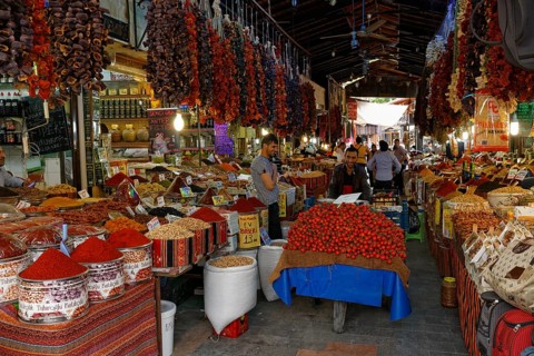 Mobile tomato seller in the bazaar