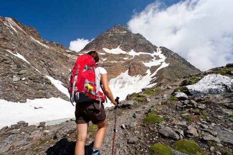 Hiker climbing Hochwilde mountain