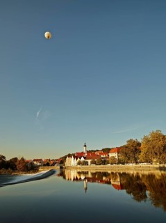 Hot-air balloon over the old town