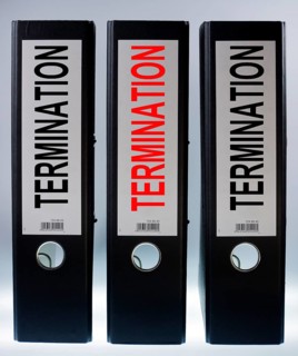 Three ring binders labelled 'TERMINATION'