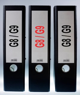 Three file folders labeled 'G8 - G9'