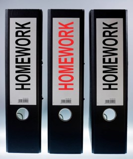 File folders labeled 'Homework'