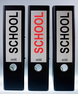 Three file folders labeled 'School'