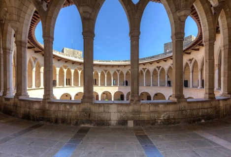 Gothic arcades in the courtyard of Bellver Castle