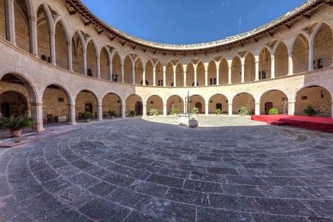 Gothic arcades in the courtyard of the Castillo de Bellver castle