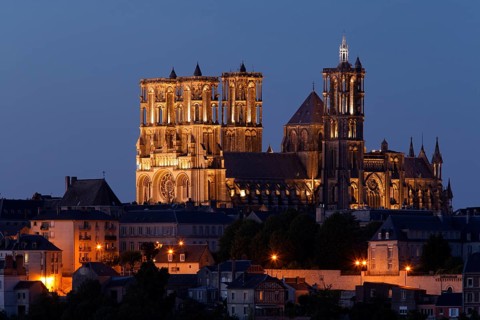 Laon Cathedral at dusk
