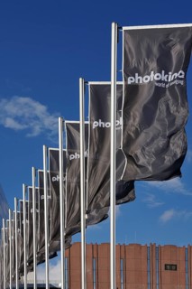 Flags in front of the entrance to the exhibition centre
