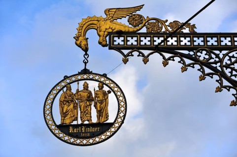 Old hanging sign from the former Dreikoenig inn and brewery