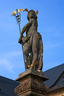 Fountain statue of Hermes outside Michaelsberg Abbey