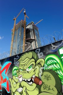 Graffiti in front of the construction site of the new ECB