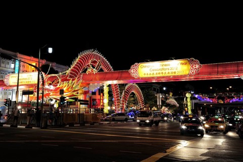Road with a dragon as a decoration for the Chinese New Year celebrations