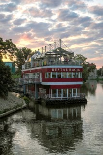 Floating restaurant Barka Tumska on the river Oder