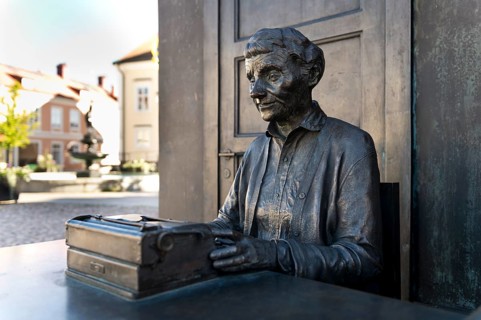 The children's book author Astrid Lindgren in her office at her typewriter