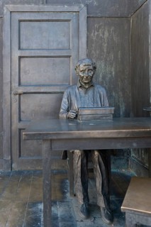 The children's book author Astrid Lindgren in her office at her typewriter