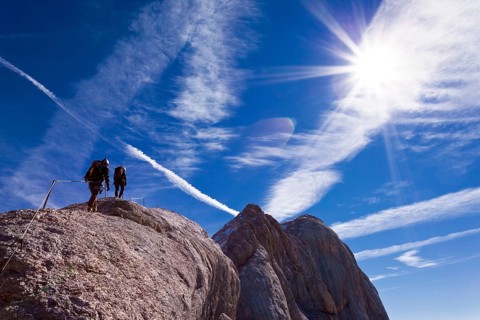 Mountain climbers on the west ridge of Marmolada Mountain