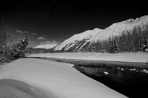 Portage River at night in winter
