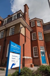 Trust Management Offices sign and building at Southampton General Hospital