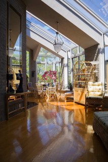 Wicker furniture in an opened concept living room of a modern residential home