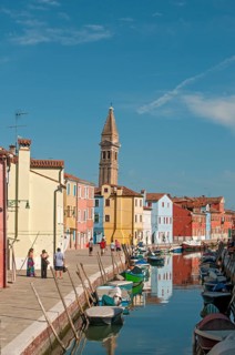 Burano canal with Leaning Tower of Church of San Martino
