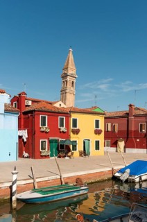 Burano canal with Leaning Tower of Church of San Martino