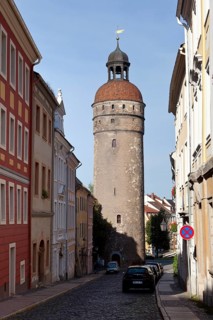 Nikolaistrasse street with Nikolaiturm tower