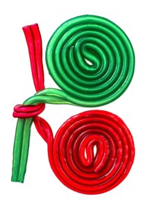 Green and red fruit gum snails